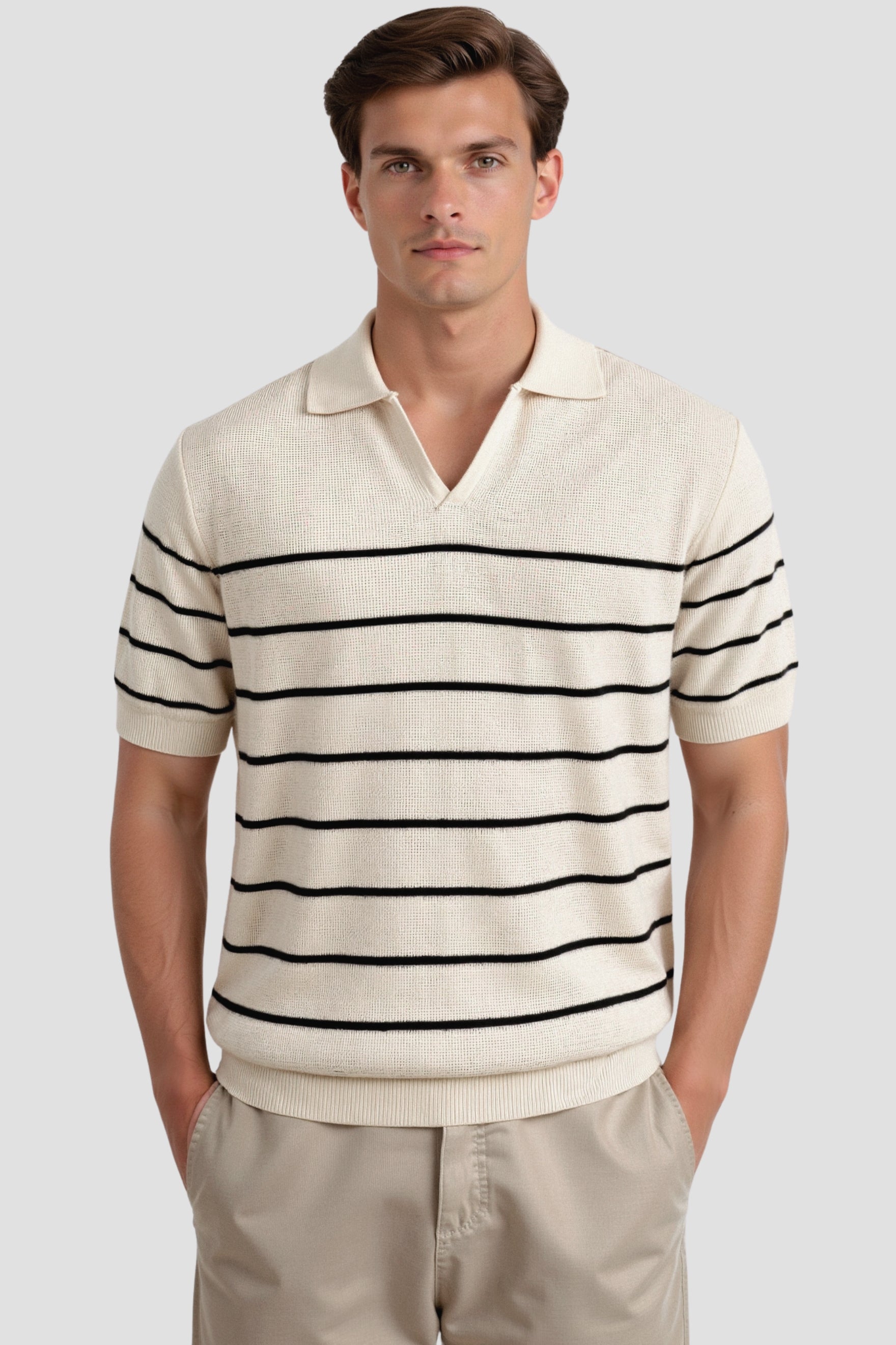 Old Money Casual korte mouwen gebreide polo met hoge stretch