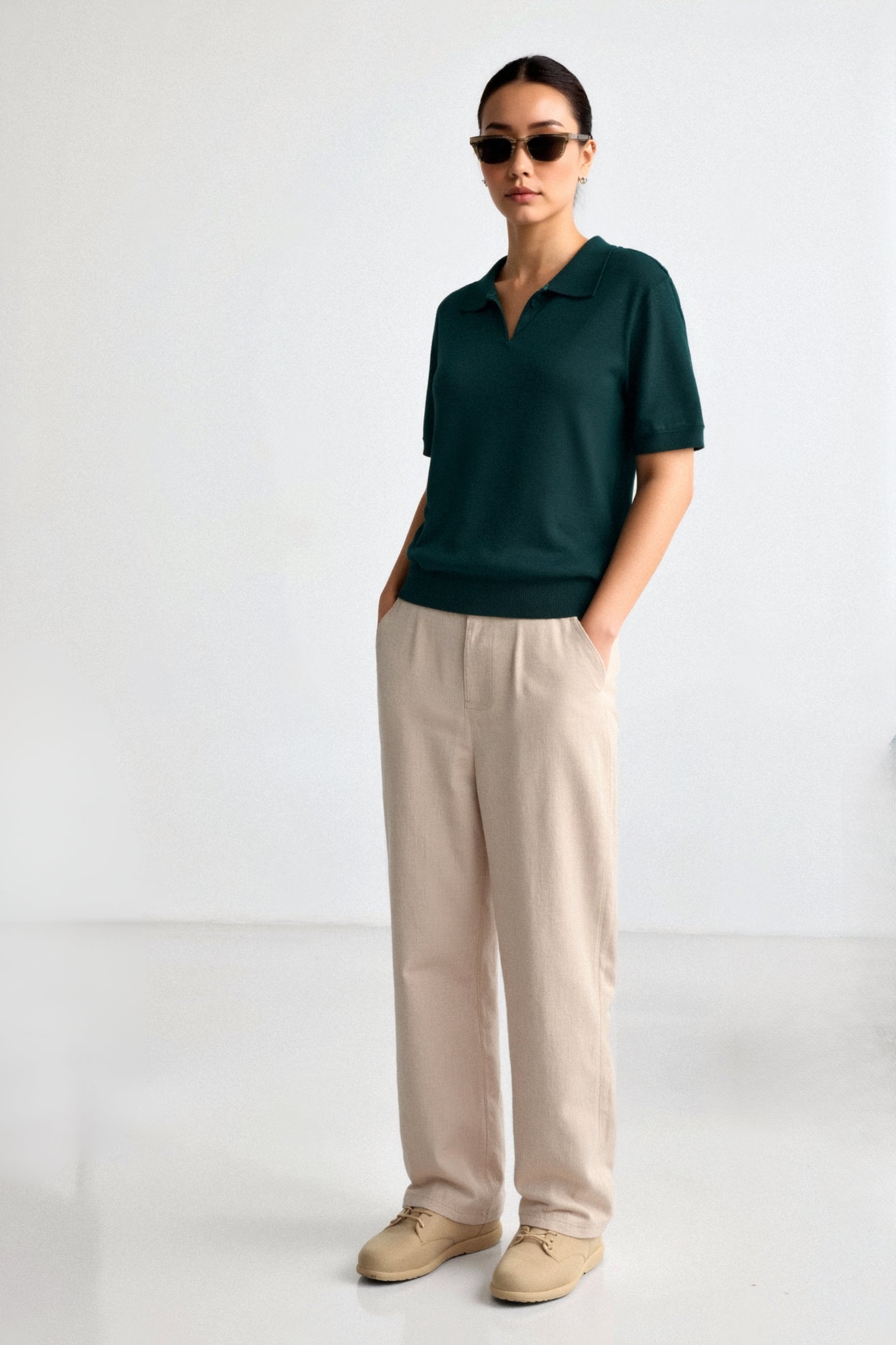 Old Money Classic Casual Effen Kleur Kraag Reeve Kraag T-shirt