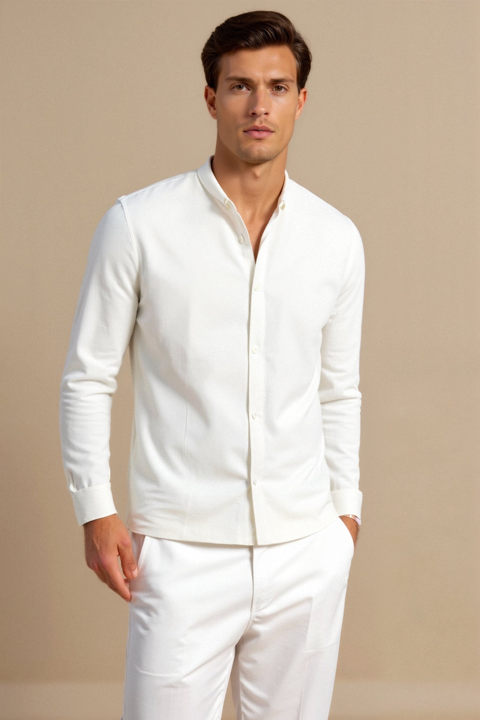 Oud geld katoenen linnen overhemd met lange mouwen