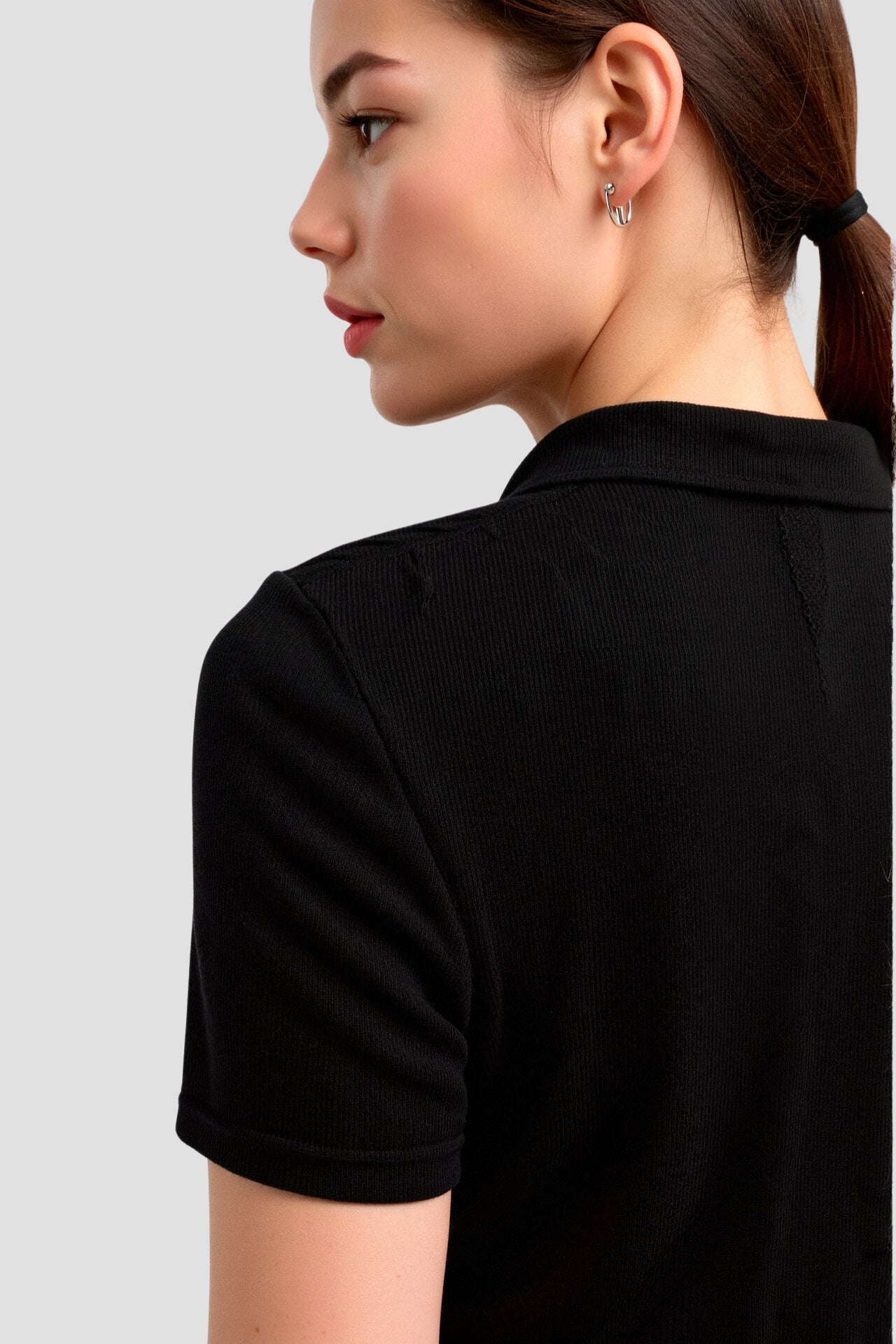 Old Money Cropped effen kraag korte mouwen geribbeld poloshirt