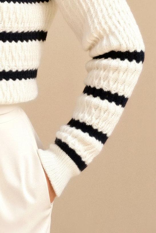 Premium elegante trui met lange mouwen, patroon, strepen, verlaagde schouders en kraag