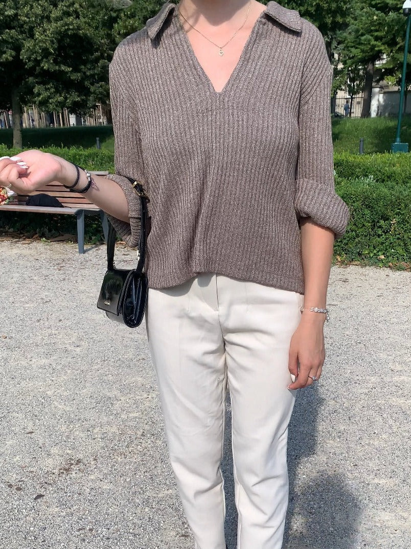 Old Money geribbeld elegant kraag T-shirt