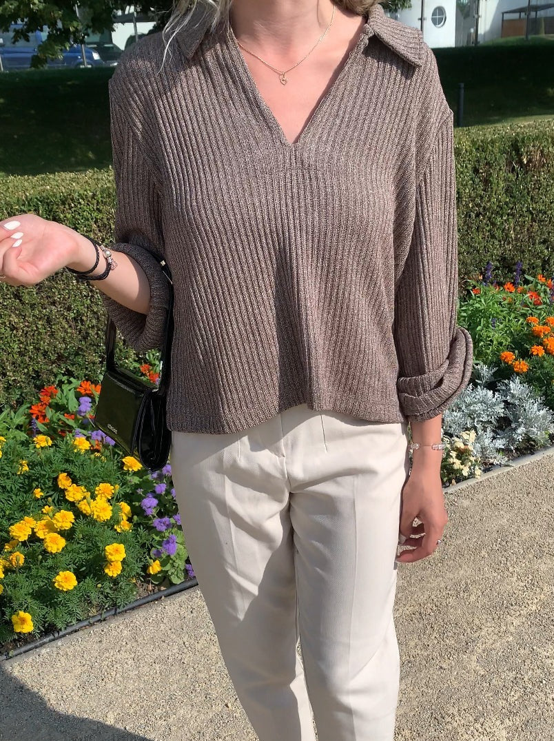 Old Money geribbeld elegant kraag T-shirt