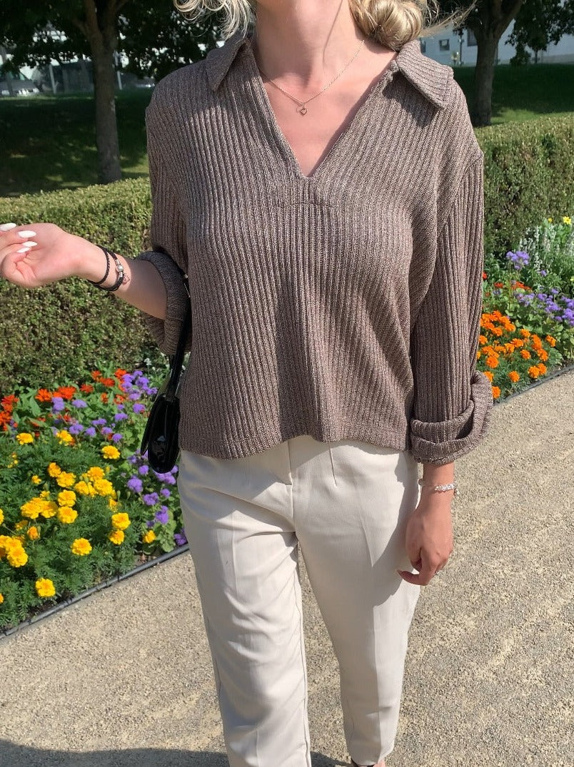 Old Money geribbeld elegant kraag T-shirt