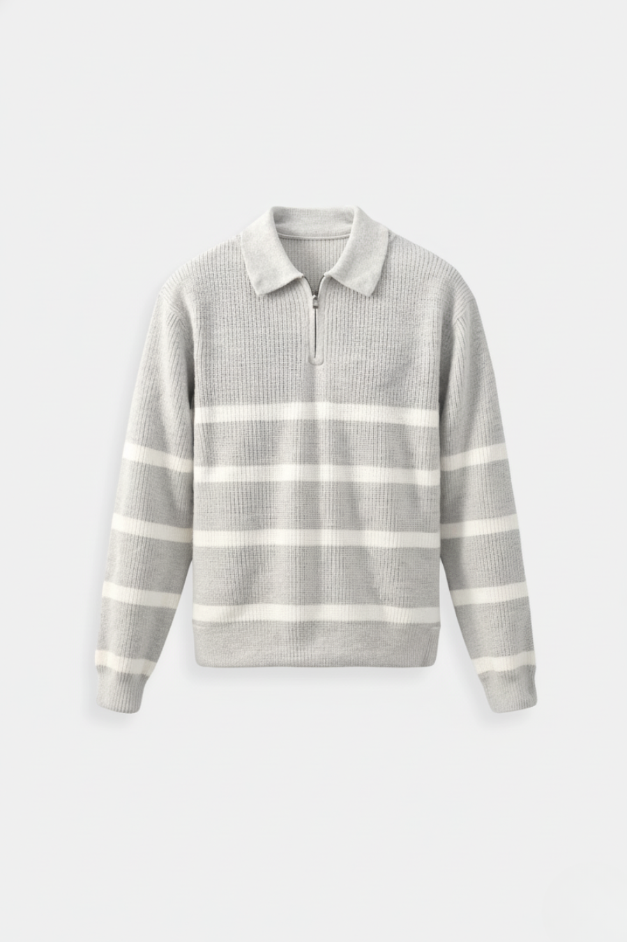 Old Money Striped Quater Zip Woolen Sweater