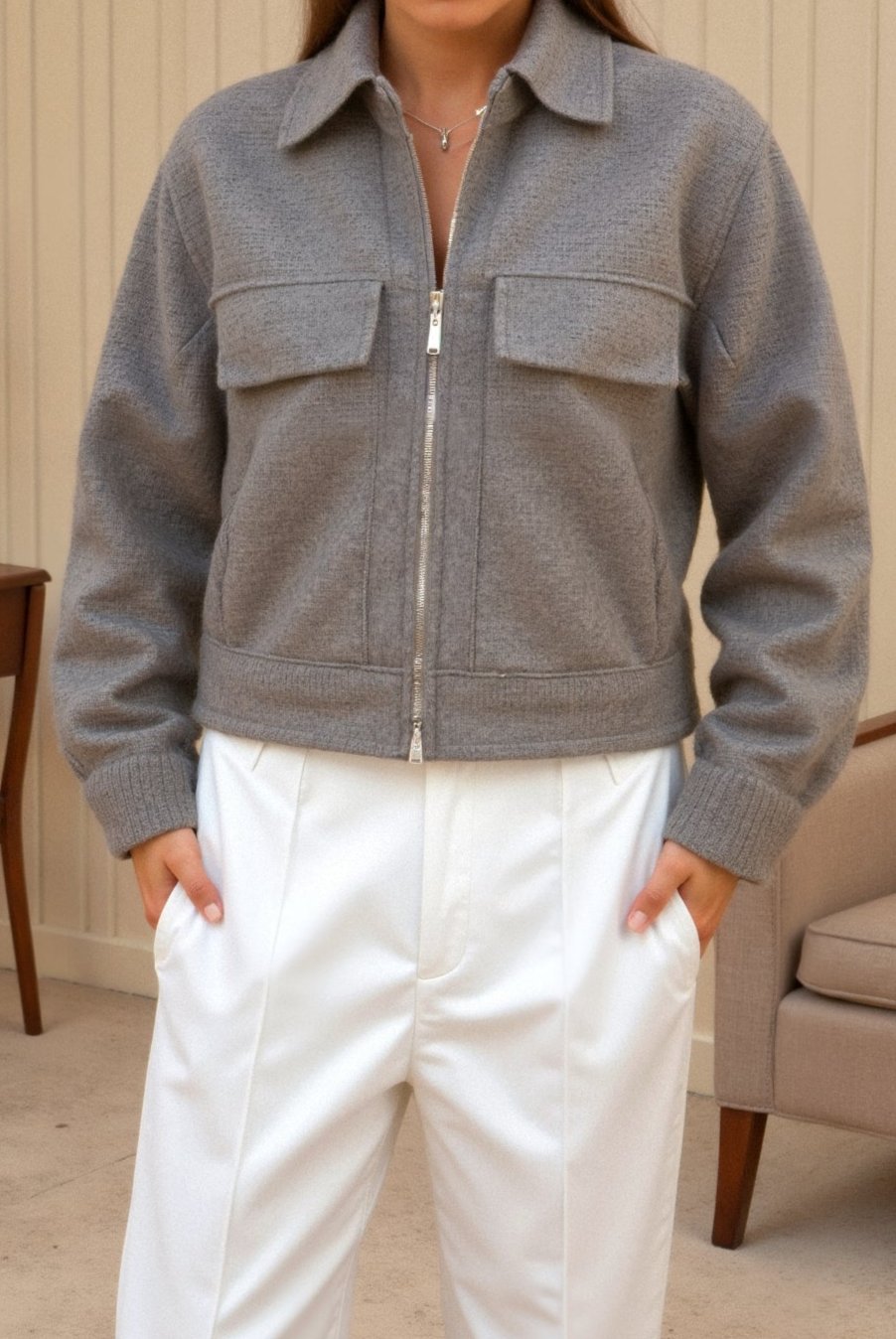 Old Money Elegante effen tweedjas met rits