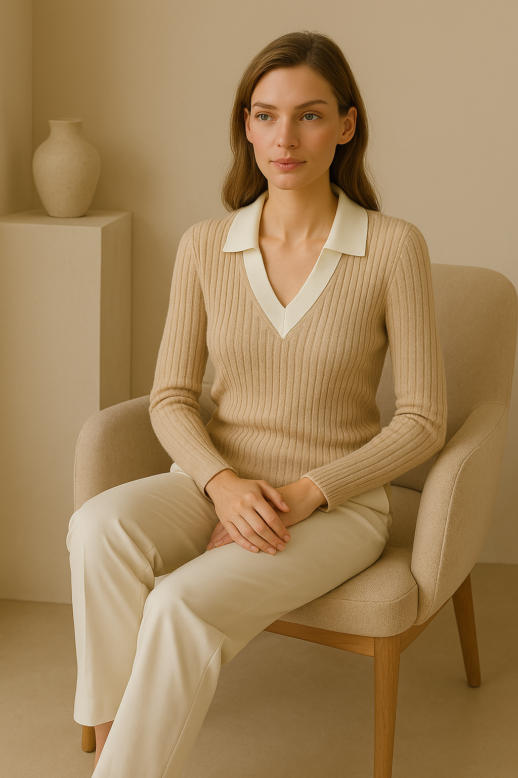 Old Money gebreide wollen slanke ribgebreide polotrui