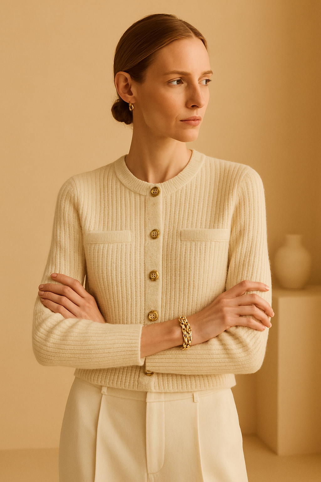Old Money Knitted Woolen Button Sweater