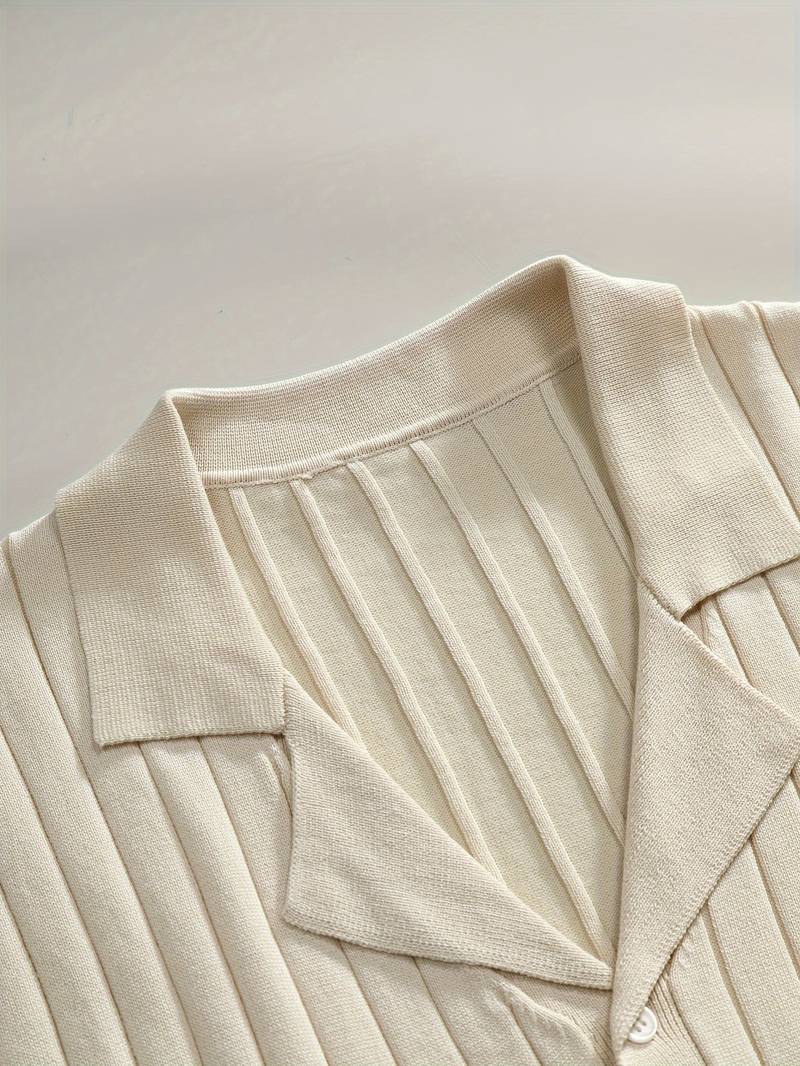 Old Money Classic geribbeld gebreid overhemd met korte mouwen en reverskraag