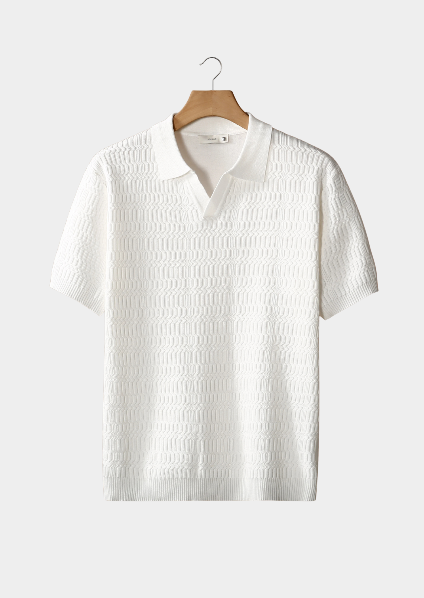 WHITE PATTERNED KNIT BUTTONLESS POLO
