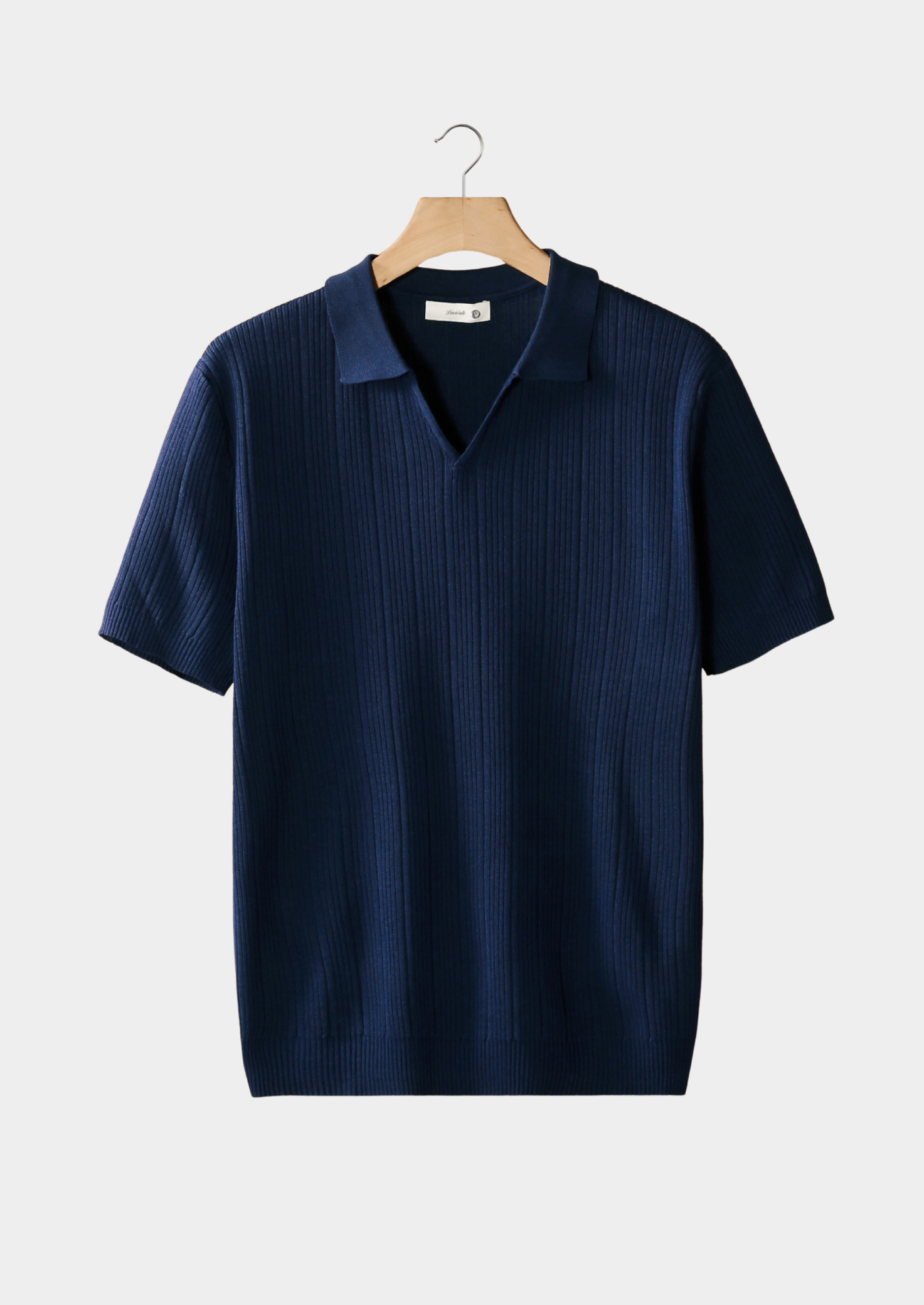 NAVY OPEN COLLAR RIBBED POLO