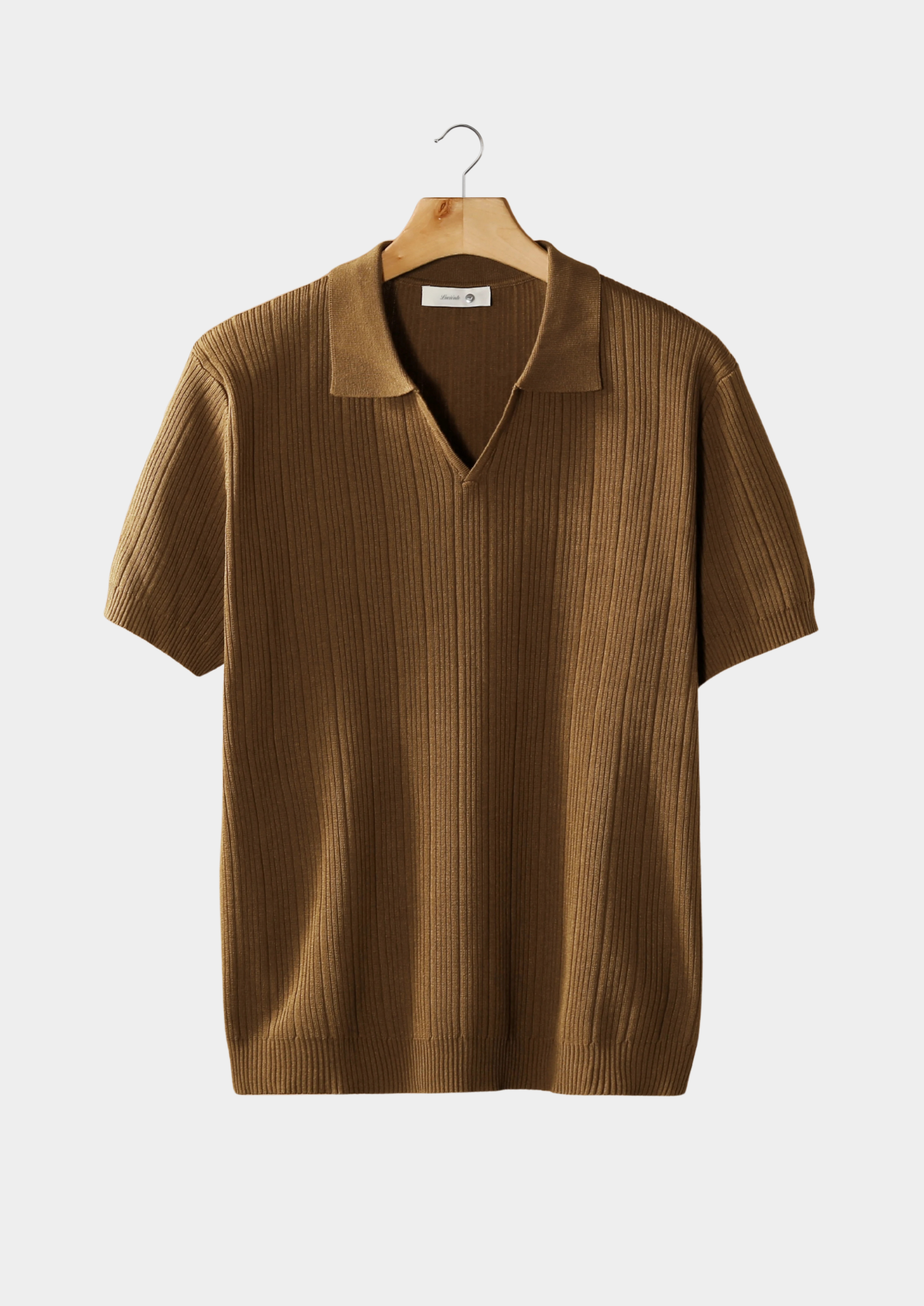 CARAMEL OPEN COLLAR RIBBED POLO