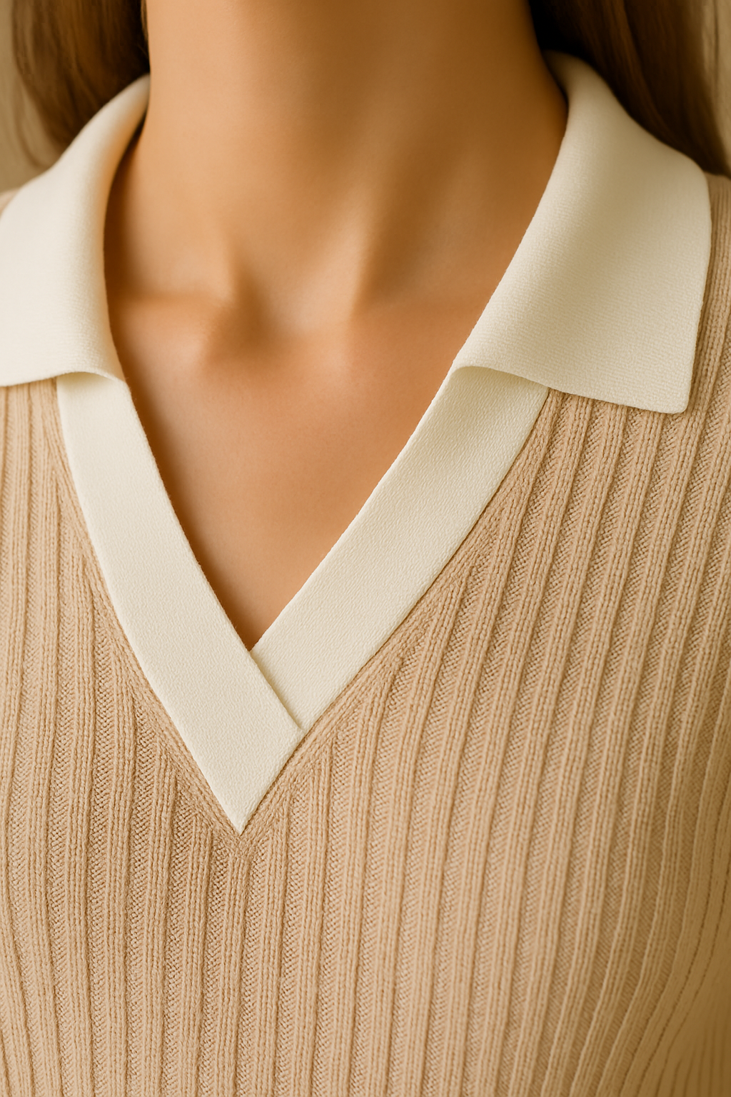 Old Money gebreide wollen slanke ribgebreide polotrui