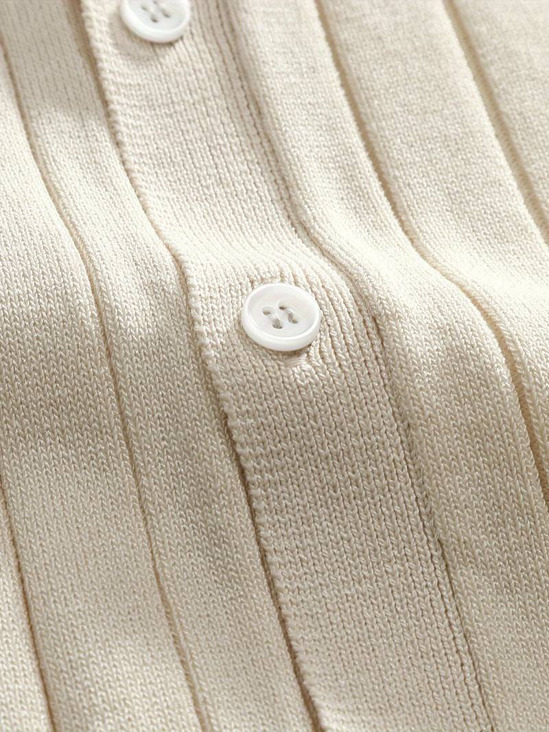 Old Money Classic geribbeld gebreid overhemd met korte mouwen en reverskraag